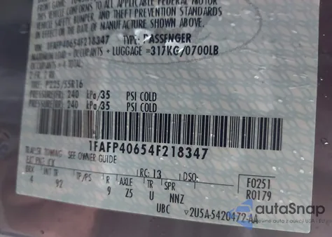 2004 Ford Mustang из США, поврежденный, VIN 1FAFP40654F218347